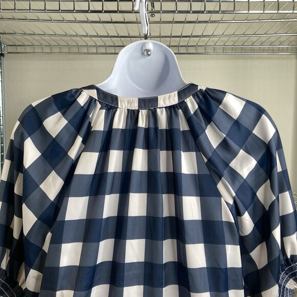 Summersalt Navy Gingham Blouse Size XS Coastal Boho Peasant Flowy Nautical - Picture 10 of 11